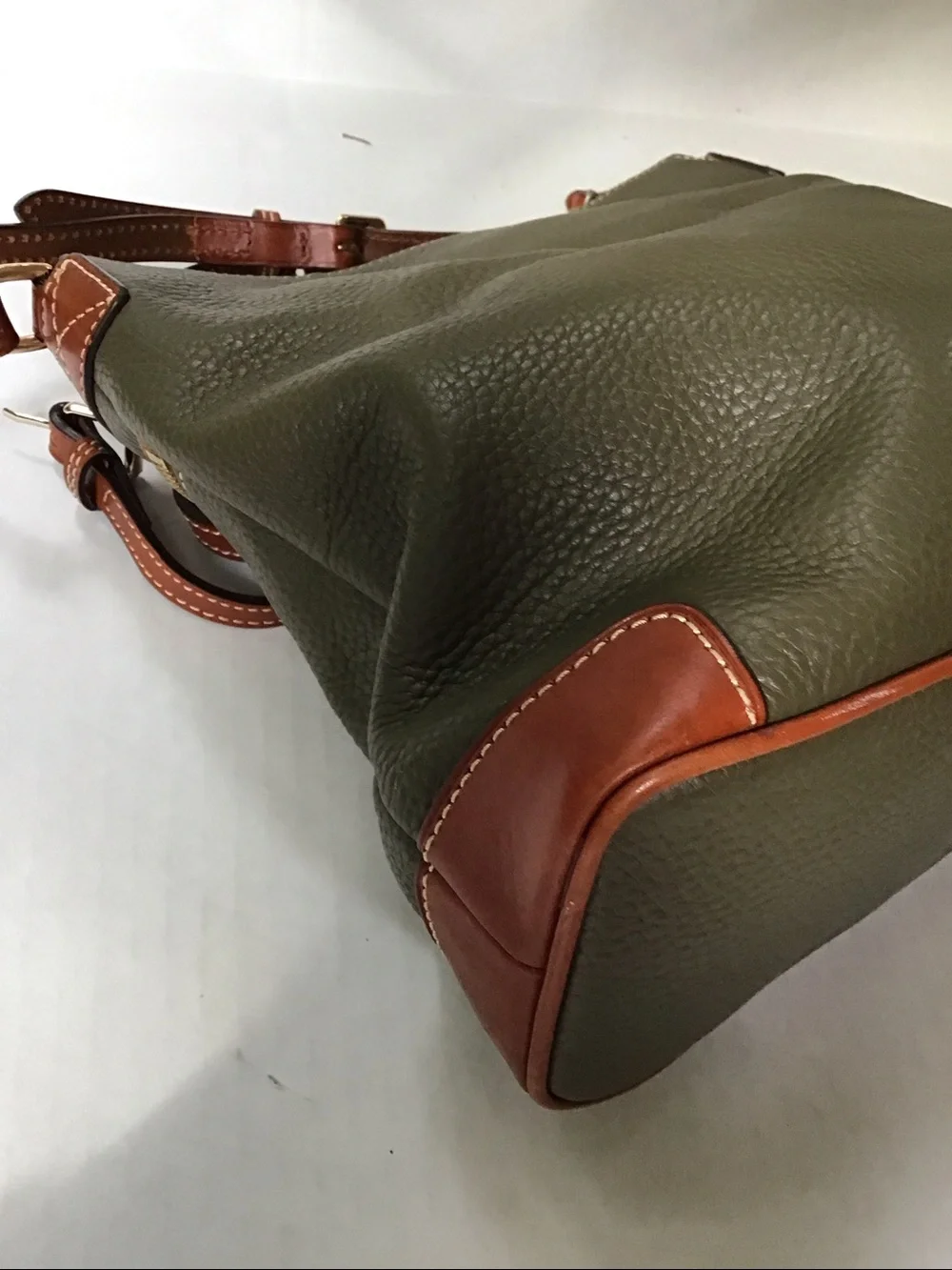 Dooney & Bourke Green Pebble Leather Crossbody with Brown Trim - Picture 5 of 14